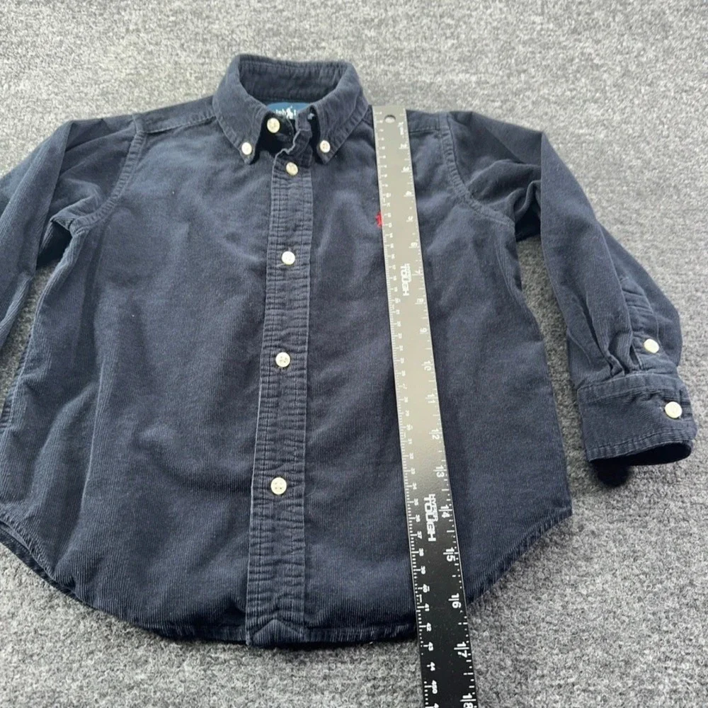 Ralph Lauren Boys Navy Blue Corduroy Button Down Shirt Size 3/3T Red Pony Logo